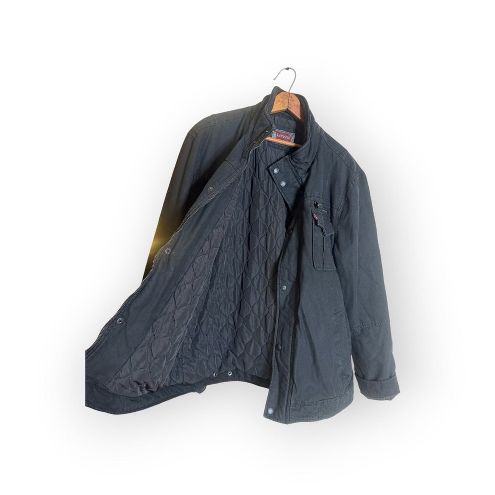 Levis Mens Black Cotton Canvas Quilted Lined Field Jacket Utility Coat Large - Picture 4 of 9